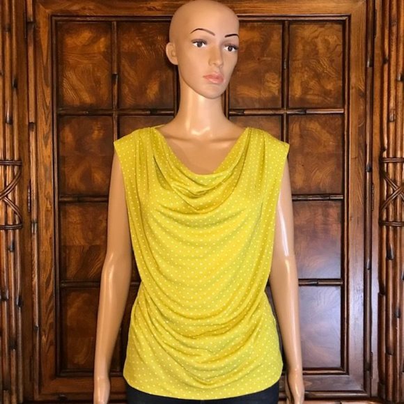 Jones New York Lime Dot Drape Front Sleeveless Top - Picture 1 of 12